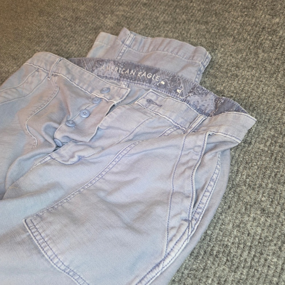 American Eagle Blue Lavender Utility Pants High Rise Button Fly Womens 12‎ Long